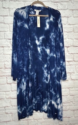 XL/1X/2X New Blue White Tie Dye Lightweight Knit Duster Top Cardigan Sweater - 第 1/13 張圖片