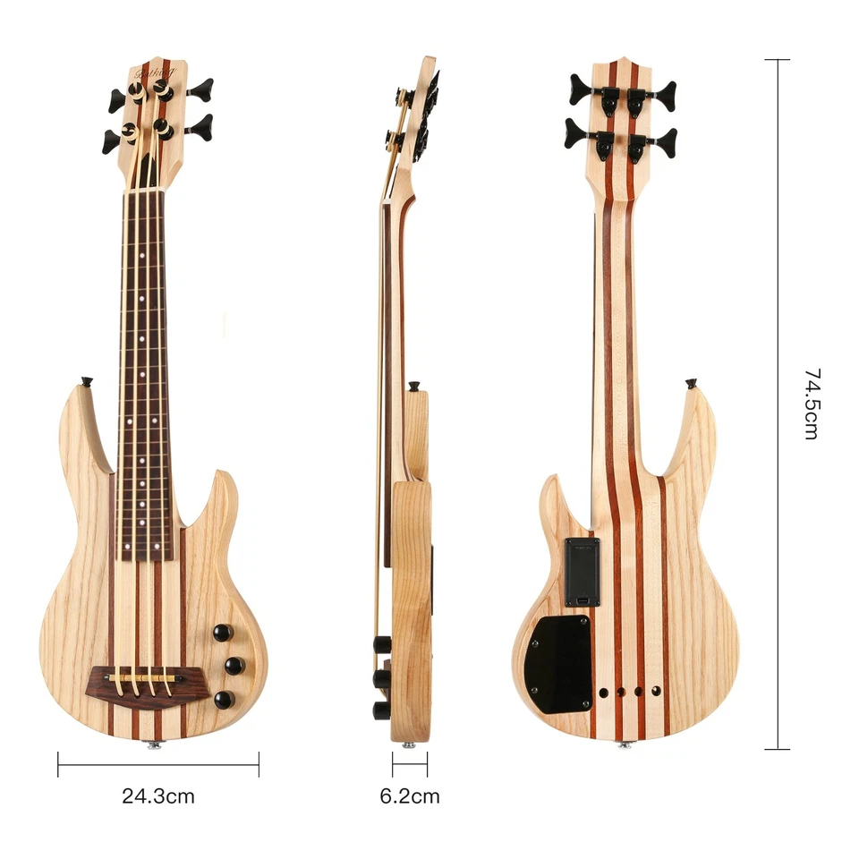 Batking Ukulele Electric Bass Neck-thru Fretless Without Fret Only Fret Line W/B - Image 3 of 4