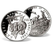 50th Anniversary World War II Proof Commemorative Half Dollar Coin Collectible .