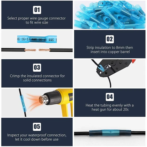 100x Stoßverbinder blau 1.5-2.5mm² Schrumpfverbinder Kabelverbinder wasserdicht - Bild 5 von 6