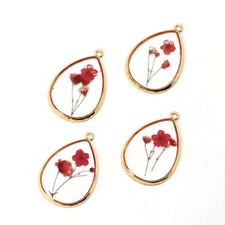 Clearance 8PCS Gold Tone Dried Flower Resin Teardrop Shape Charm Pendant GBY916