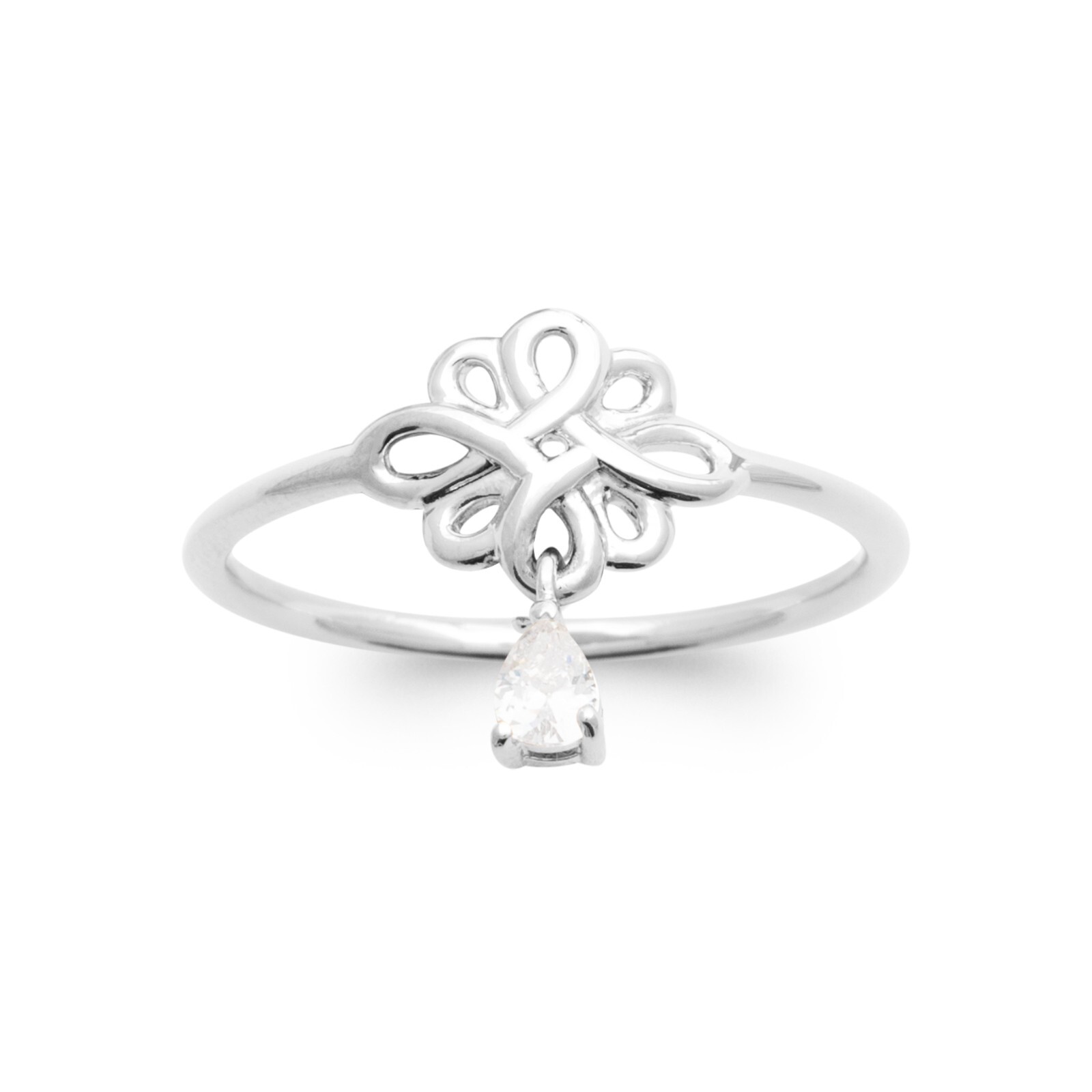 Bague argent 925 rhodié cabochon rosace arabesque zirconium femme