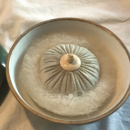 Antique Limoges White Water Lillies Powder Dish Bowl and Powder Puff Green M42 - Picture 20 of 22