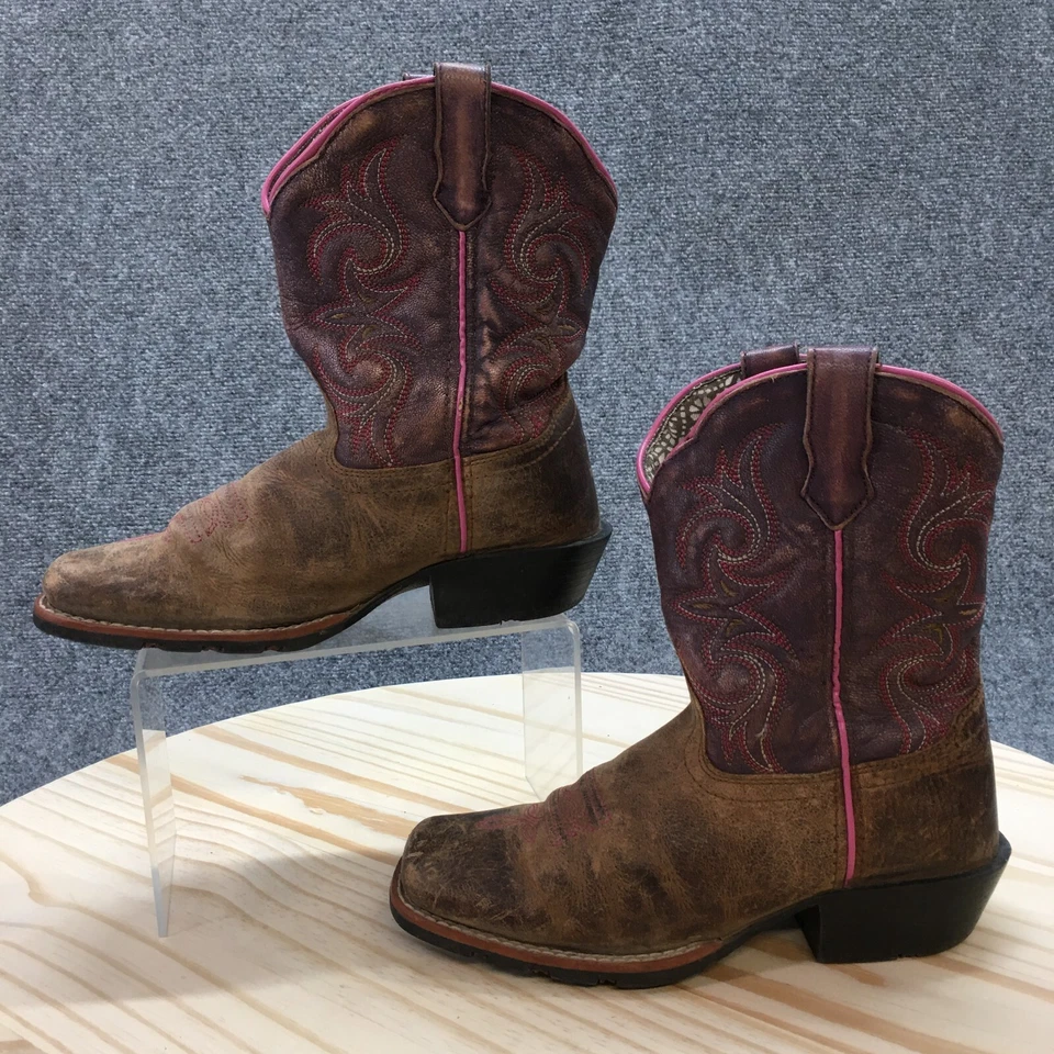 Botas Dan Post Youth 1.5 D Majesty Western Pull On Cowboy Marrom Couro Roxo - Imagem 2 de 4