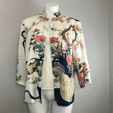 Citron Santa Monica Art to Wear 2 Piece Silk Set Mandarin Top and Tank Button S