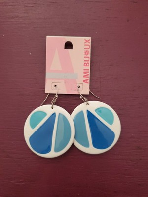 AMI BIJOUX - Blue/White Round Dangle Earrings