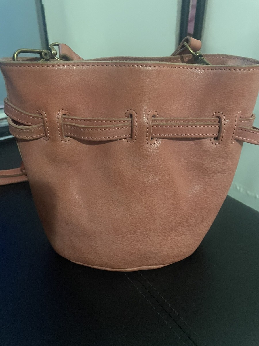 madewell mini drawstring bucket bag pink all leather womens  display picture 3