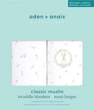 New Aden & Anais Essentials Cotton Muslin Swaddles 2 PACK Blushing Bunnies