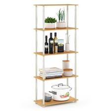 Furinno TURN-S-TUBE Storage Shelves, 5-Tier Book Shelf, Corner Shelf, Beech