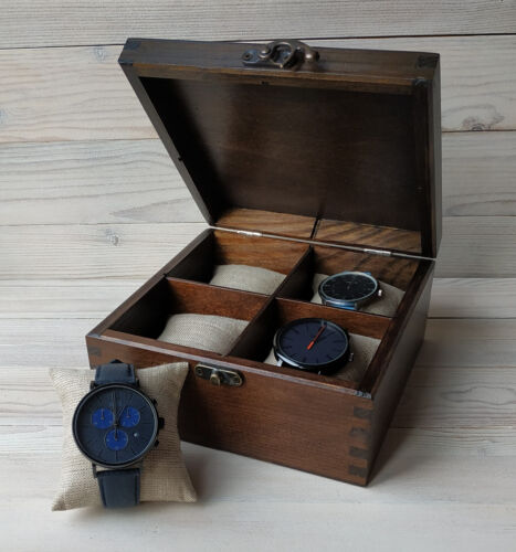 Wooden mens watch box for 4 watches - Picture 1 of 12