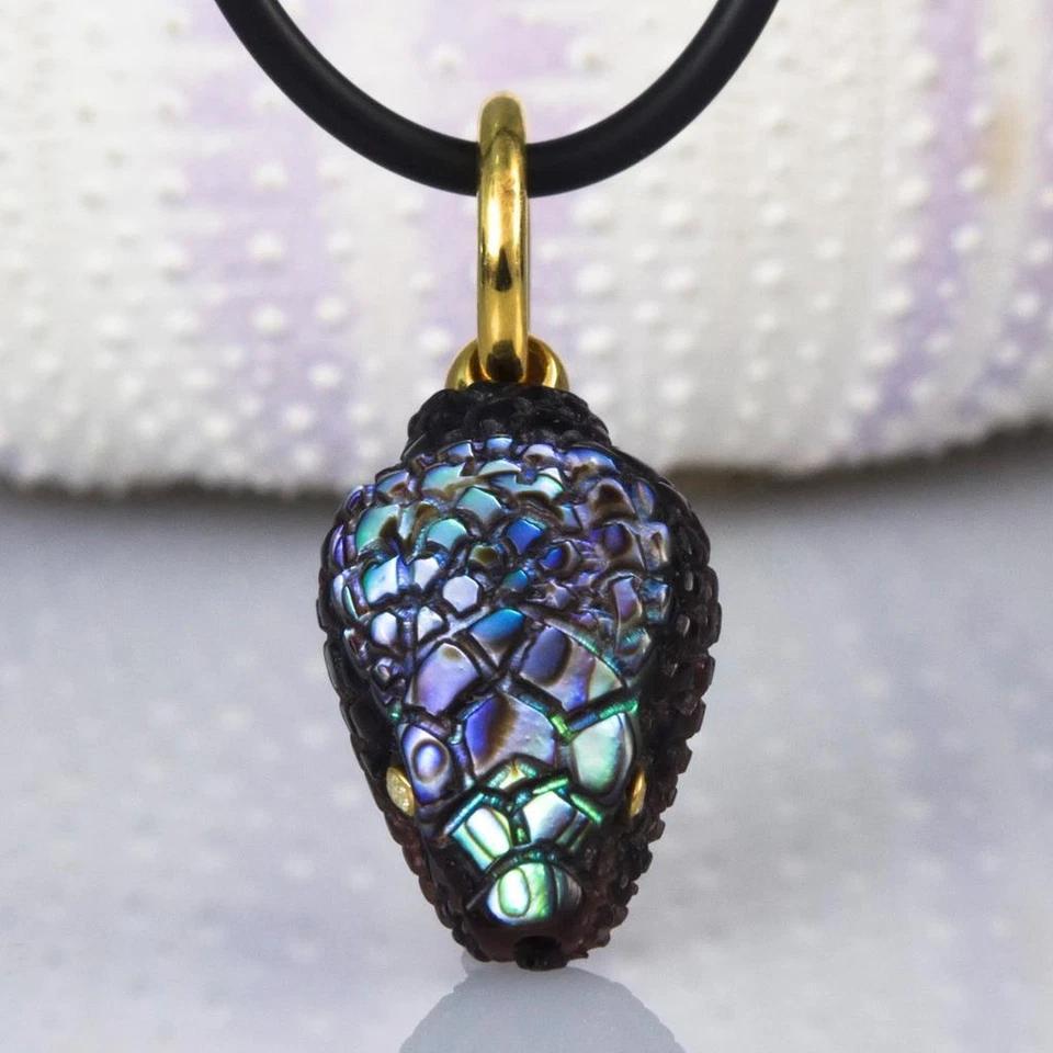 Gold Vermeil Sterling Silver & Multicolor Shell Snake Pendant Diamond Eyes 4.53g - Image 3 of 4