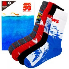 Jaws 4-Pair Crew Socks Lenticular Box Set Multi-Color