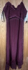 FARM RIO Pleated Midi Slip Dress Lace Trim Burgundy Size XS Broken Strap