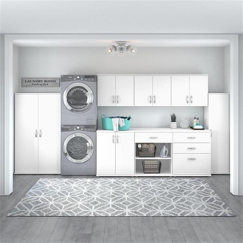 Universal Wall Cabinet with Doors and Shelves in White - Engineered Wood - Picture 3 of 11