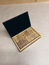 Bamboo Domino Set in Book Style Case 28 Tiles Black Dots Wooden Box