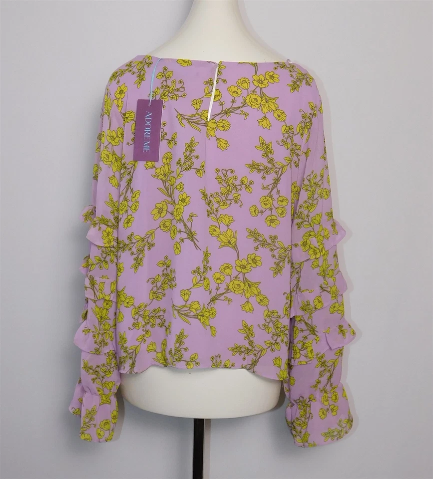 Blusa para mujer ADORE ME amarilla lavanda floral mangas con volantes talla XL nueva con etiquetas Foto 3 de 4