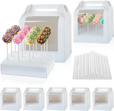 MGWOTH Cake Pop Boxes Packaging with Sticks Set, 1 Count (Pack of 1), white 