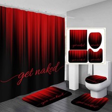4 Piece Red and Black Shower Curtain Set Get Naked Funny Adults Gothic Mens 6...