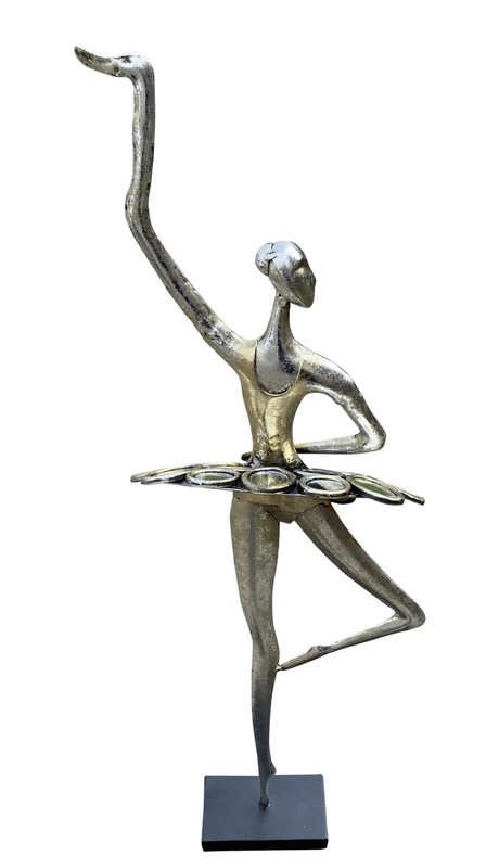 Lg 1980 Metal Ballerina Sculpture Mid Century Modern Abstract Figure Art Decor