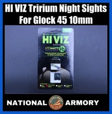 Hi Viz Tritium/Litepipe Night Sights for Glock 45 10mm GLN329