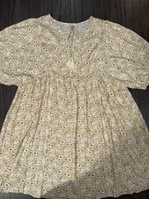 Angels Forever Young  Boho Floral Dress Beige Ochre Turquoise Tassel Festival 2x
