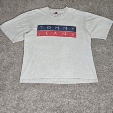 Vtg Tommy Jeans Shirt Mens XL Heather Gray T-Shirt Logo Hilfiger Made In USA