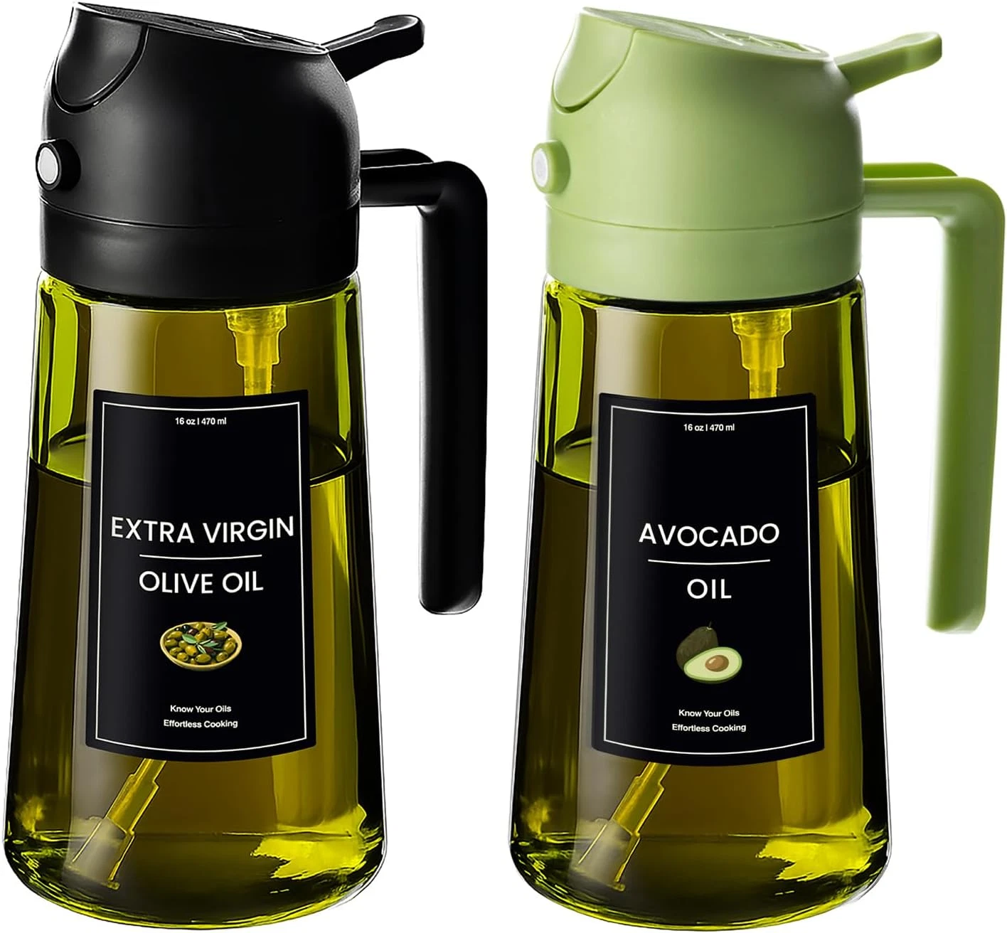 - 16Oz/470Ml Olive Oil Dispenser for Kitchen with Stickers - 2 in 1 Olive Oil Sp