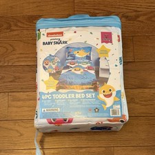  New Nickelodeon Pinkfong Baby Shark 4PC Toddler Bed Set Sheets Bedspread NIP