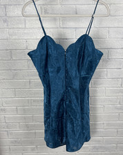 Victorias Secret Gold Label Teal Jacquard Slip Dress Womens M Sweetheart Y2K