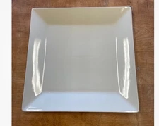Food Network Porcelain 10” Square Dinner Plates Set 4 Whipped Cream White Bevel