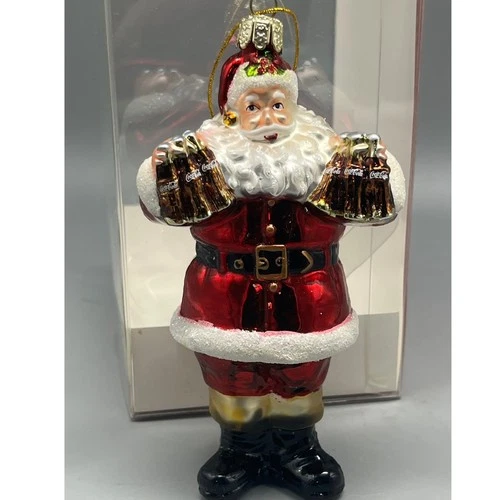 Vtg Coca Cola Kurt Adler Santa Ornament Glass Christmas Ornament 2008