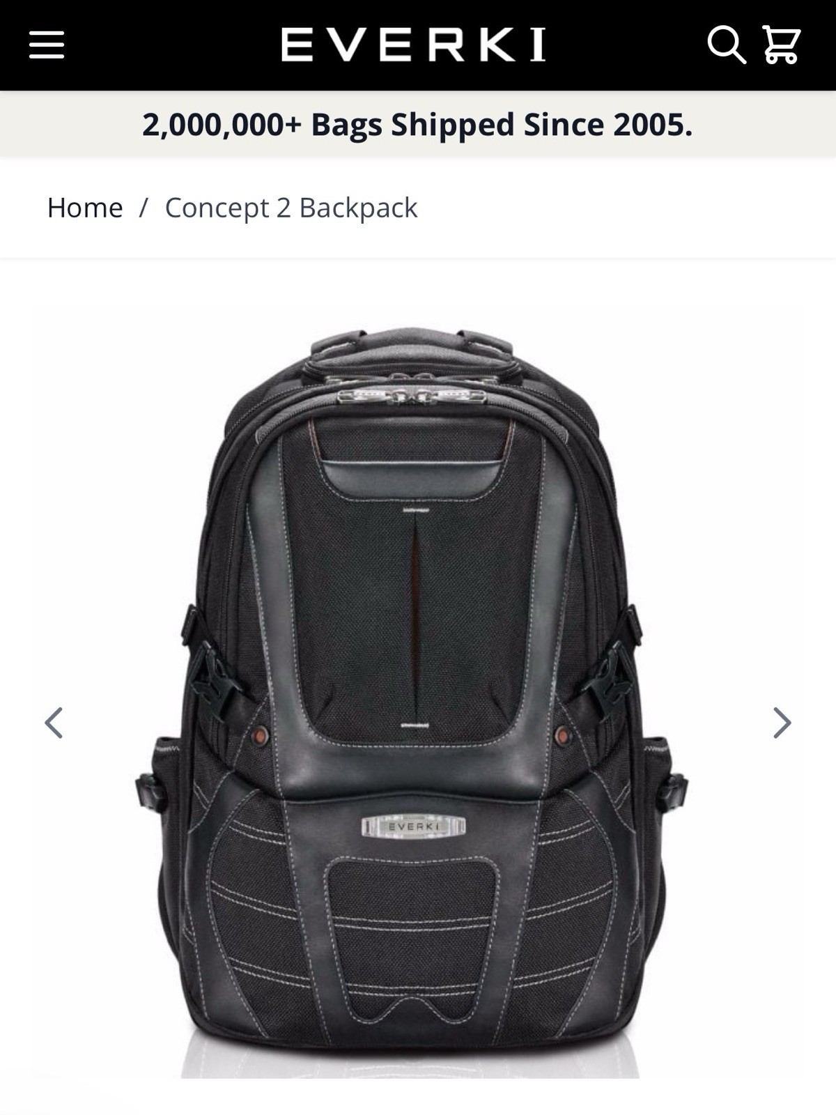 EVERKI Concept 2 Backpack Black 40L Fits 17.3" Laptop 13" Ta
