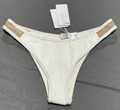 #ad L*Space Troy Bitsy Bikini Bottom S Cream Ribbed High Cut NWT $18.99