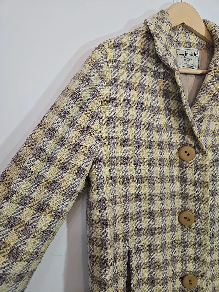 George Straith Ltd Vintage 60s Plaid Woolen Scottish Tweed Dress Coat Size S/M - Image 4 of 4