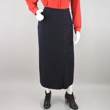 Vintage Navy Blue Wool Wrap Skirt with Buttons, Women's 30 - 32" Waist