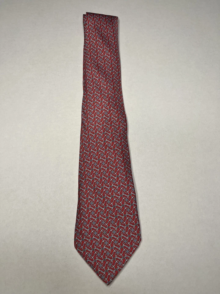Hermes мужской галстук геометрический цепочка звенья красный/синий шелк 5525 UA 3,75» (W) x 60» (L) - Изображение 3 из 4