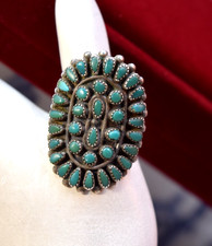 Antique Sterling Large Turquoise Cluster Ring sz 7.5