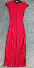 Reformation Cherry Red Ribbed Knit Midi Bodycon Dress, XS