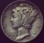 1944-D Mercury Dime - 90% Silver - VERY FINE CONDITION - Free Shipping