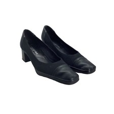 Vtg Rangoni Firenze Italian Leather Square Toe Pumps Women 7B Black Block Heel