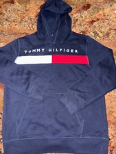 Tommy Hilfiger Hoodie Youth Large 16/18 Blue Long Sleeve Spellout Sweatshirt