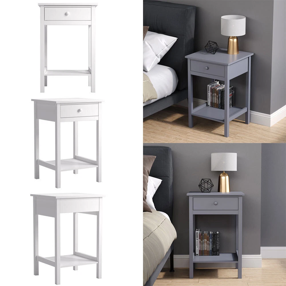Wooden Bedside Table Cabinet W Drawer Shelf Storage End Side