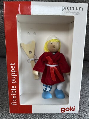 Goki flexible puppet Wood bendable figurine doll HOSPITAL Patient with crutch