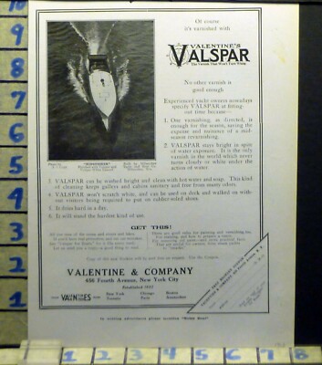 1913 BOAT NAUTICAL WATERCRAFT VALENTINE VALSPAR VARNISH MARINE YACHT AD BG30