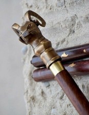 Vintage Brass Walking Stick Handle Nautical Victorian Wooden Cane Designer Gifts
