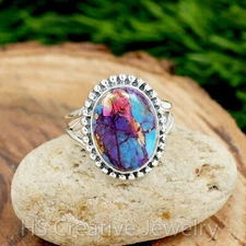 Kingman Pink Dahlia Turquoise 925 Sterling Silver Handmade Ring for Women