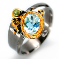 Jewelry Gift 925 Sterling Silver Ring Natural Blue Topaz Peridot handmade RVS22