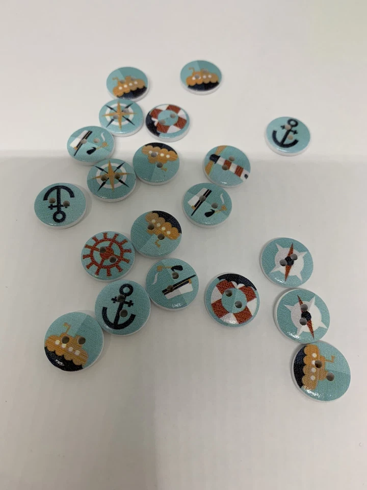 20 круглых случайных смешанных пуговиц для скрапбукинга 15 мм с 2 отверстиями для живописи дерева - Изображение 2 из 4
