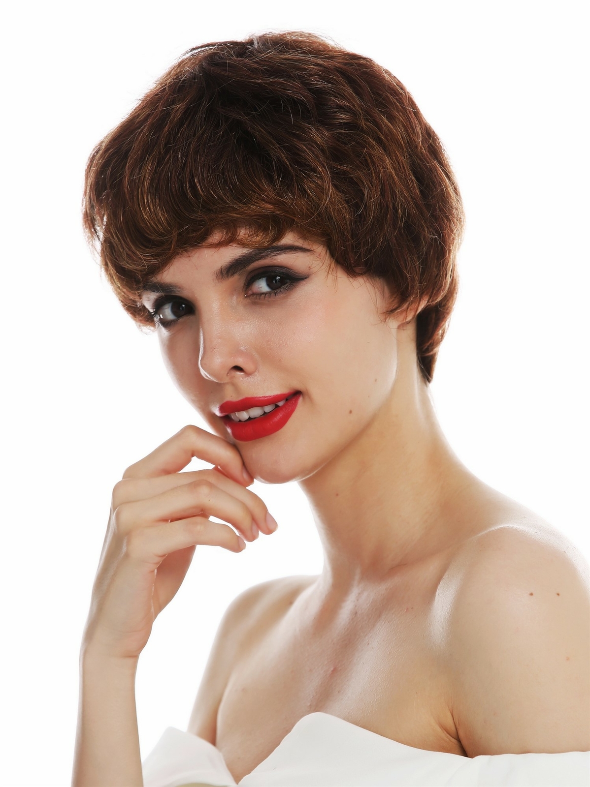 Wig For Women Monofilament Short Bob Brown Streaked Light Brown Highlights