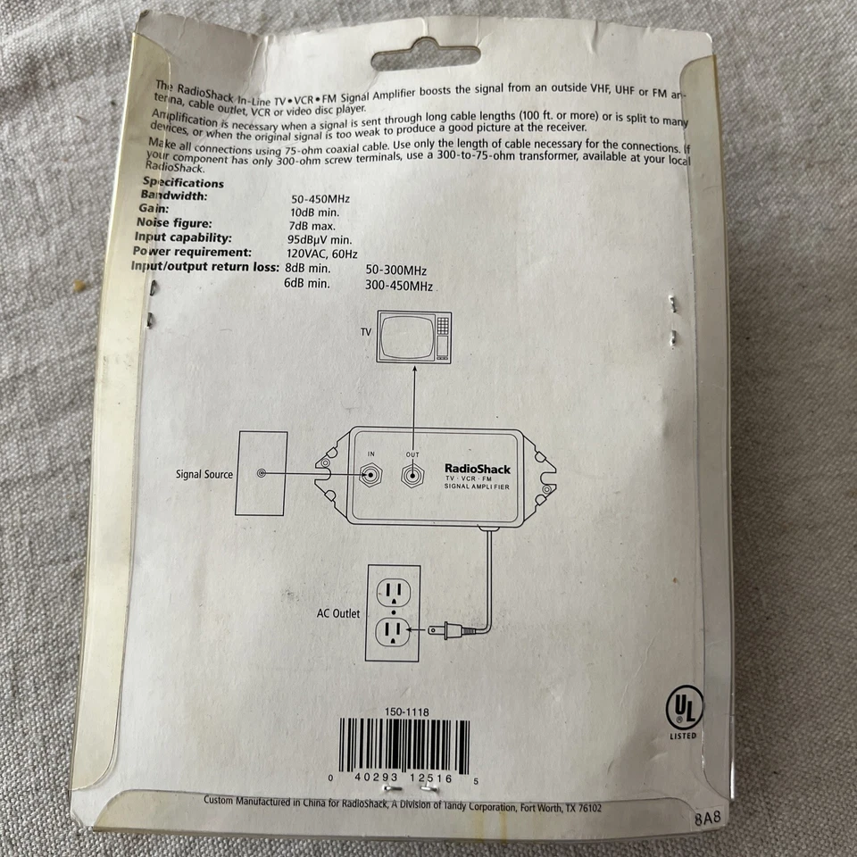 RADIOSHACK TV VCR FM AMPLIFIER 2-WAY SPLITTER Cat No: 15-1118B - Image 2 of 2